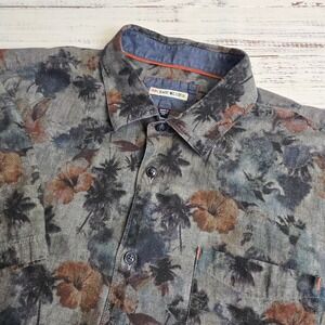 32 Bar Blues Short Sleeve Button Up Floral Shirt Mens 2XL XXL Blue Gray Pocket